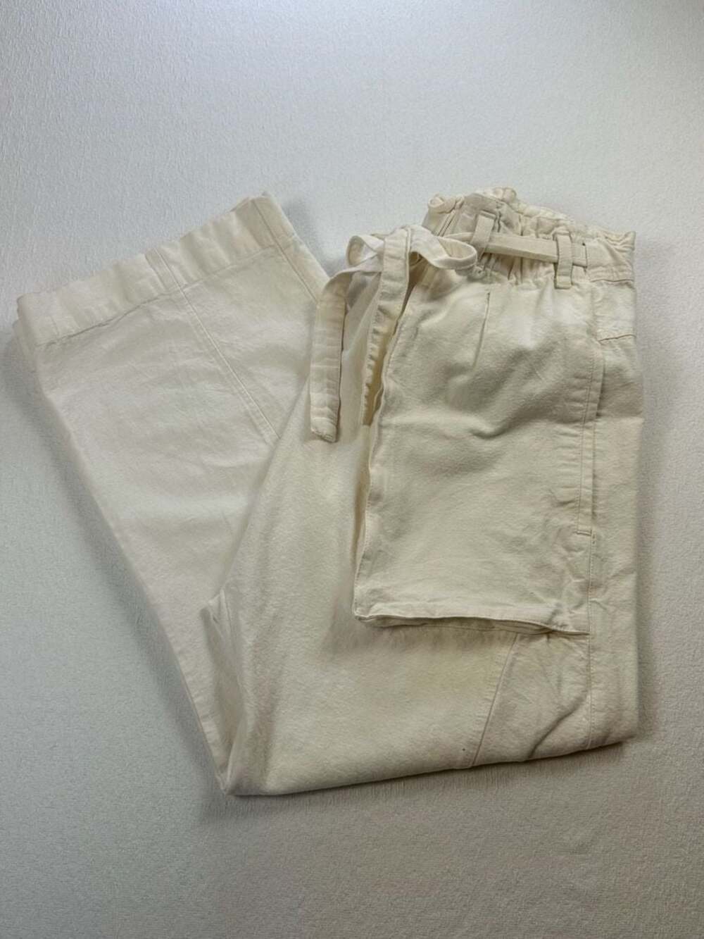 Free People Sky Rider Straight-Leg Ecru Paperbag Waist Pants Large - Picture 6 of 15